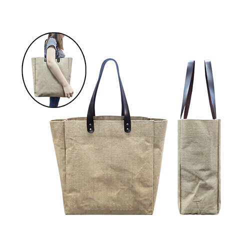 Large Jute Tote Bag with PU Handle (B0072)