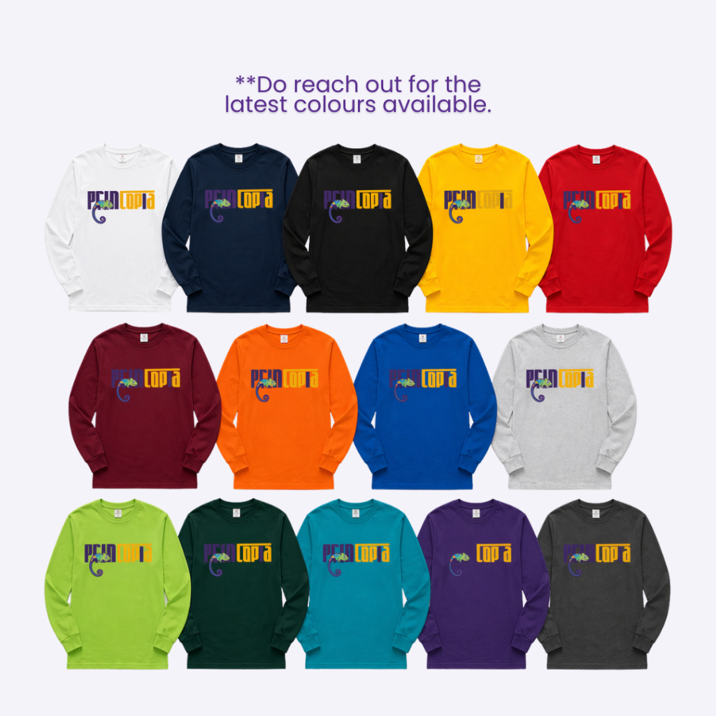 Custom Cotton Long Sleeve Round Neck T-Shirt | Custom Long Sleeve Shirt Printing Singapore | Printopia.sg