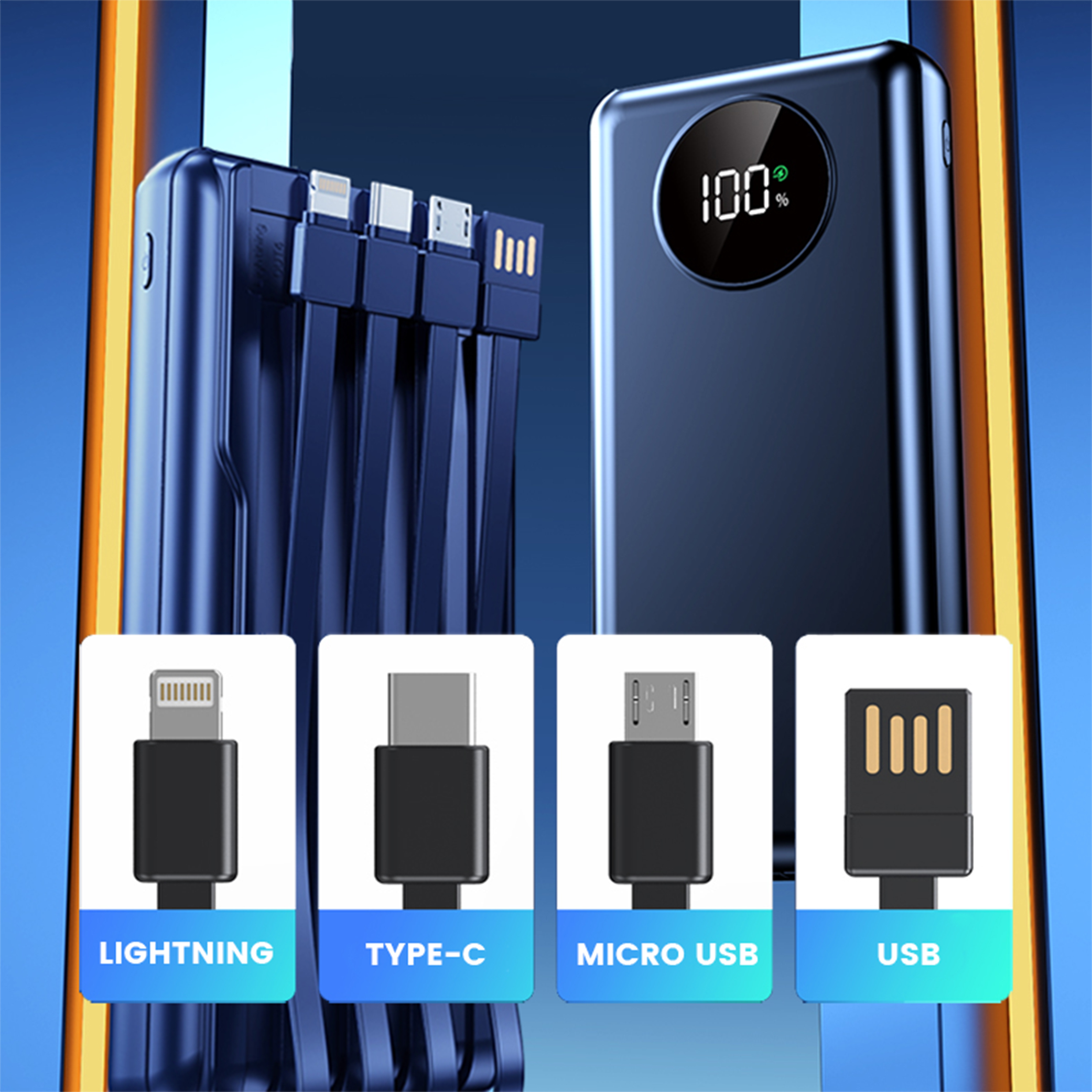 4 in 1 Inbuilt Cable Quick Charge Powerbank - 10,000mAh (GE0208) - Image 4