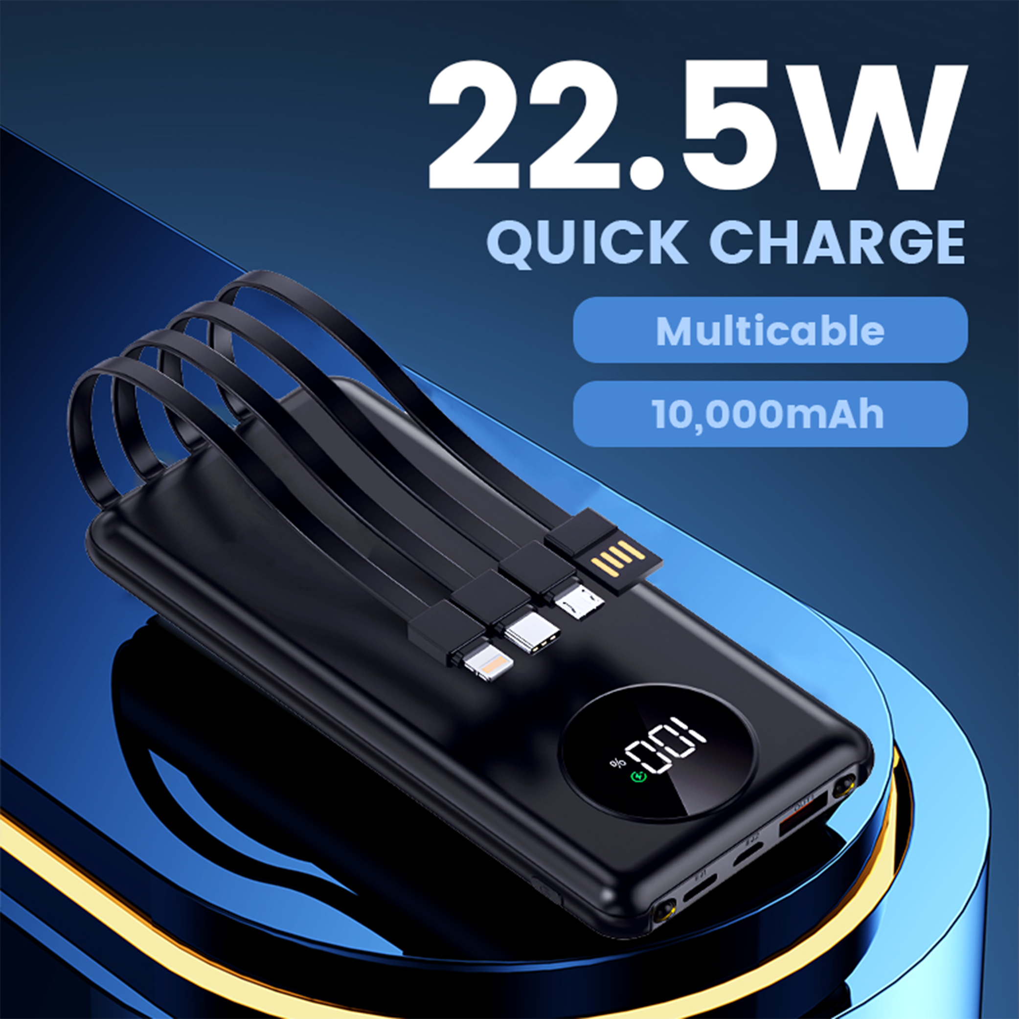 4 in 1 Inbuilt Cable Quick Charge Powerbank - 10,000mAh (GE0208) - Image 3
