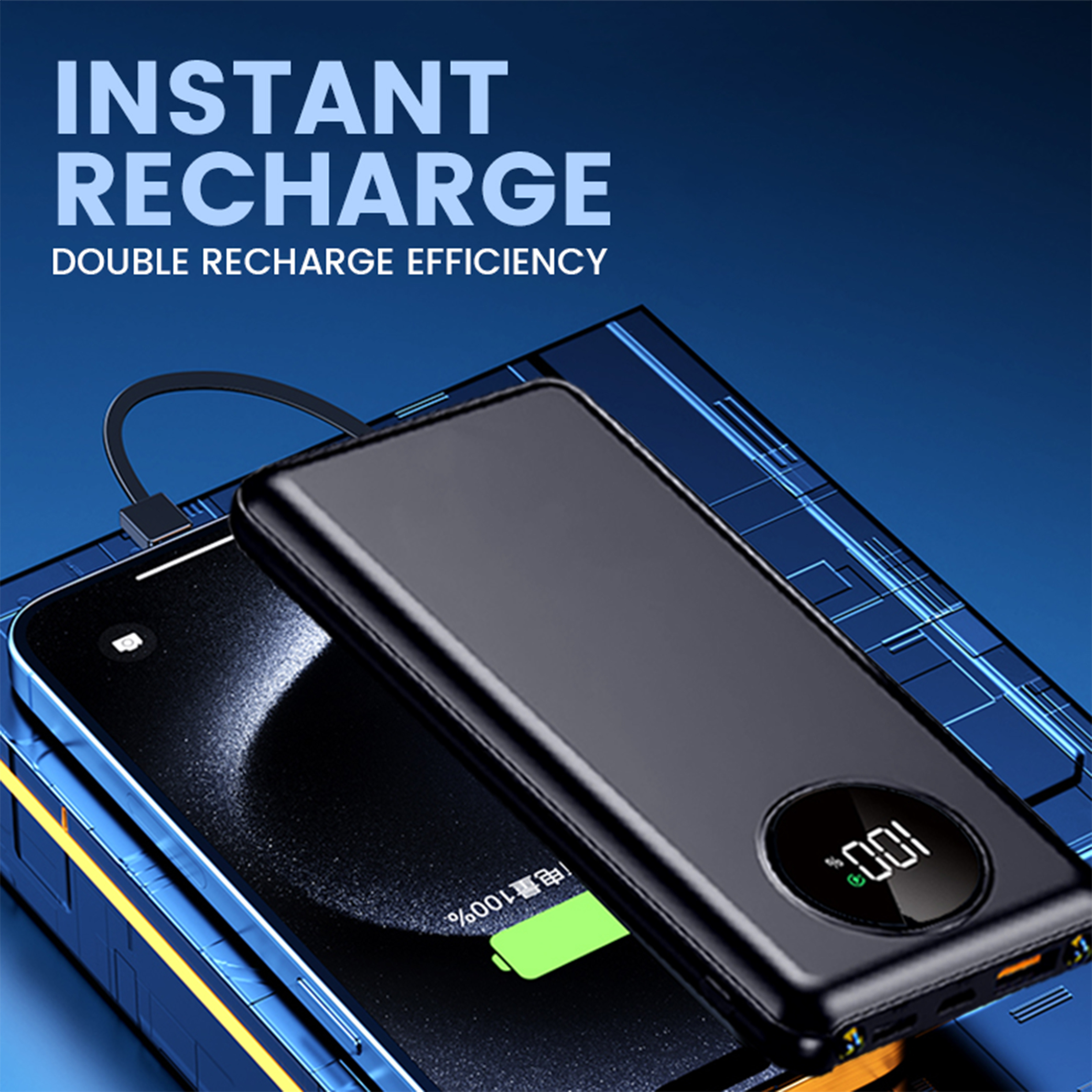 4 in 1 Inbuilt Cable Quick Charge Powerbank - 10,000mAh (GE0208) - Image 5
