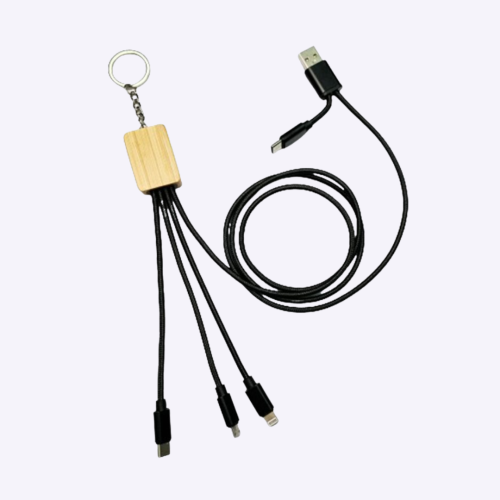 FlexiLink 5-in-1 Charging Cable with Wooden Engraving | Custom Corporate Tech Gift Singapore | Printopia.sg