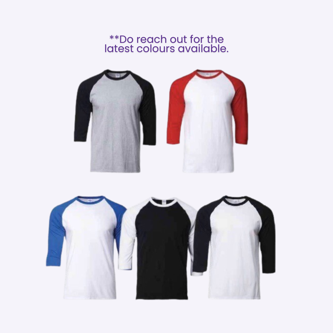 Custom Gildan 3/4 Raglan Tee | Customisable Two-Tone Baseball Shirt | Custom Shirt Printing Singapore | Printopia.sg