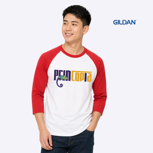 Custom Gildan 3/4 Raglan Tee | Customisable Two-Tone Baseball Shirt | Custom Shirt Printing Singapore | Printopia.sg