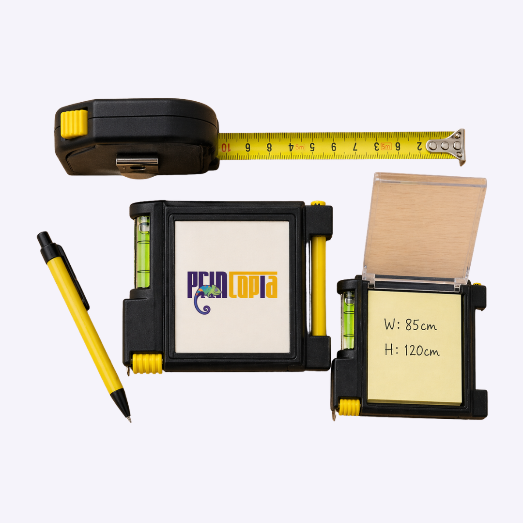 Multipurpose Measuring Tape Set with Bubble Level, Pen and Notepad | Custom Corporate Gift Singapore | Printopia.sg