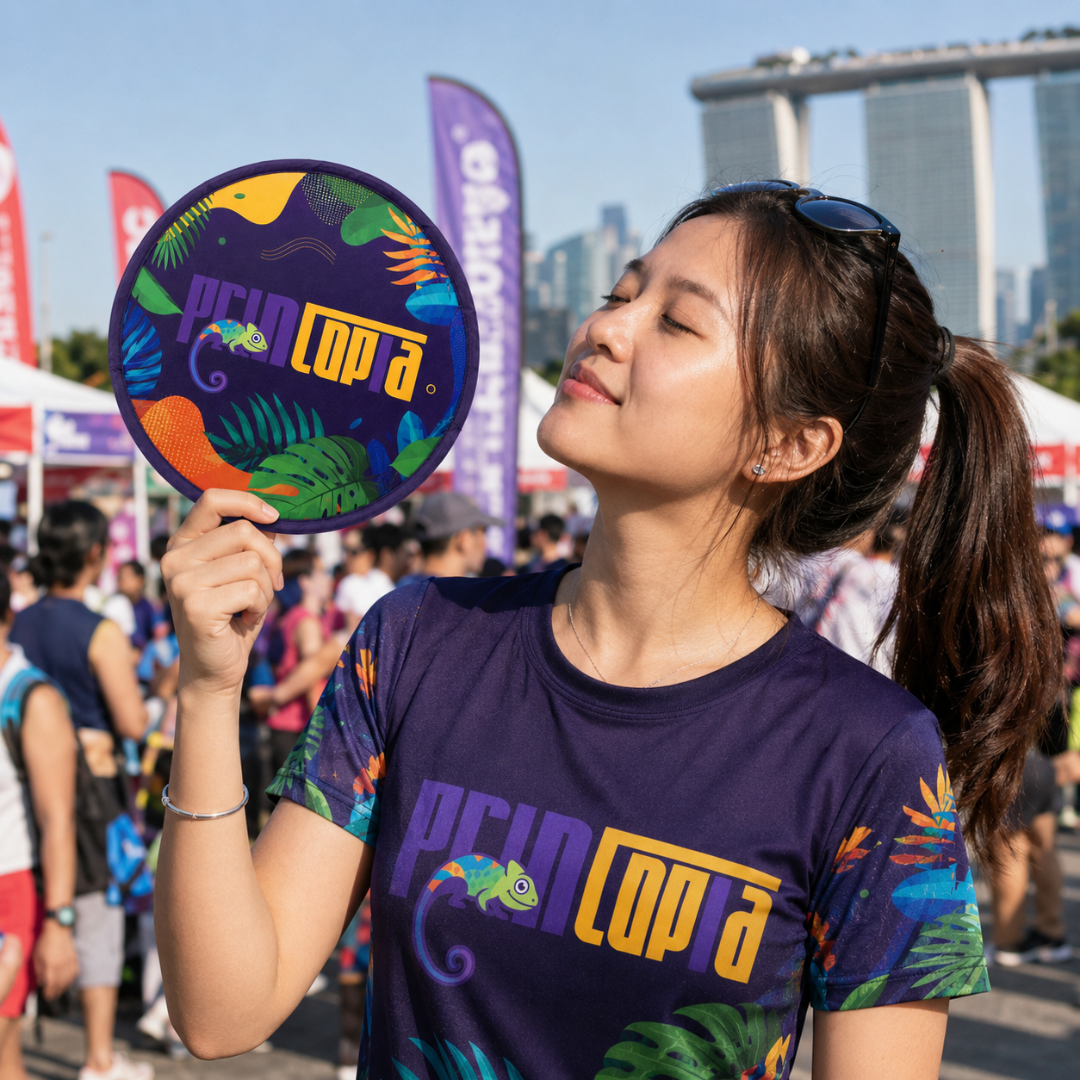 Custom Full-Colour Foldable Hand Fan with Pouch | Bulk Event Gift Singapore | Printopia