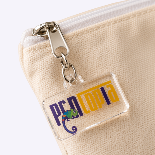 Custom Cotton Zipper Pouch with Acrylic Keychain Singapore | 2 Sizes | Beige | Bulk Lifestyle Corporate Gift | Printopia