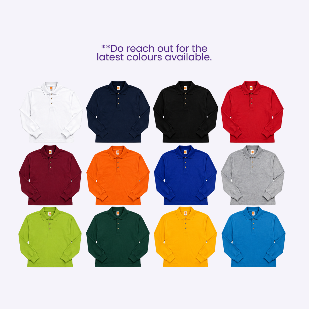 Custom Honeycomb Long Sleeve Polo Singapore | Unisex and Ladies Cut | 12 Colours | Corporate Uniform Printing | Printopia
