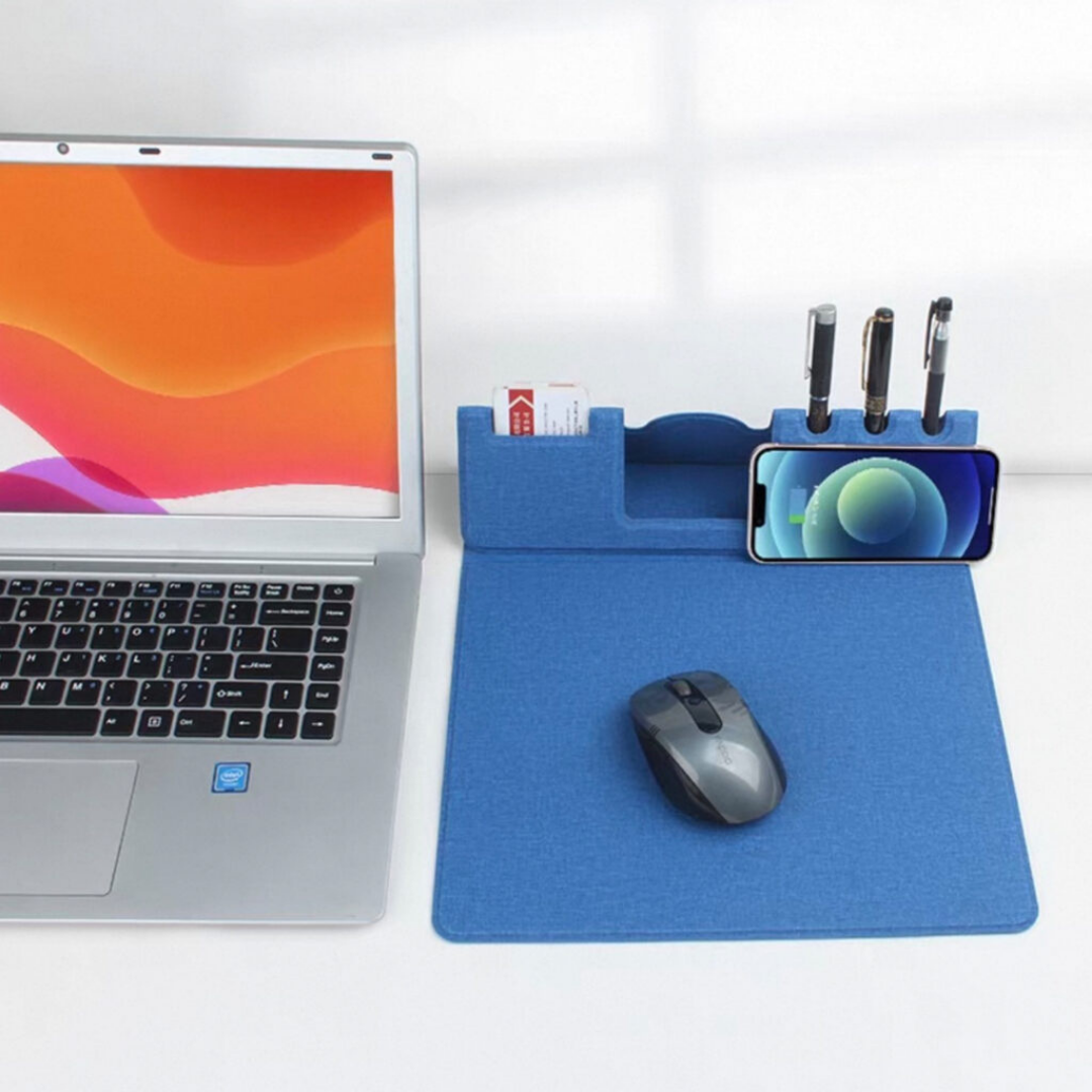 Custom Multipurpose Mousepad with Wireless Charging Singapore | Pen Slots | Card Holder | Bulk Corporate Desk Gift | Printopia