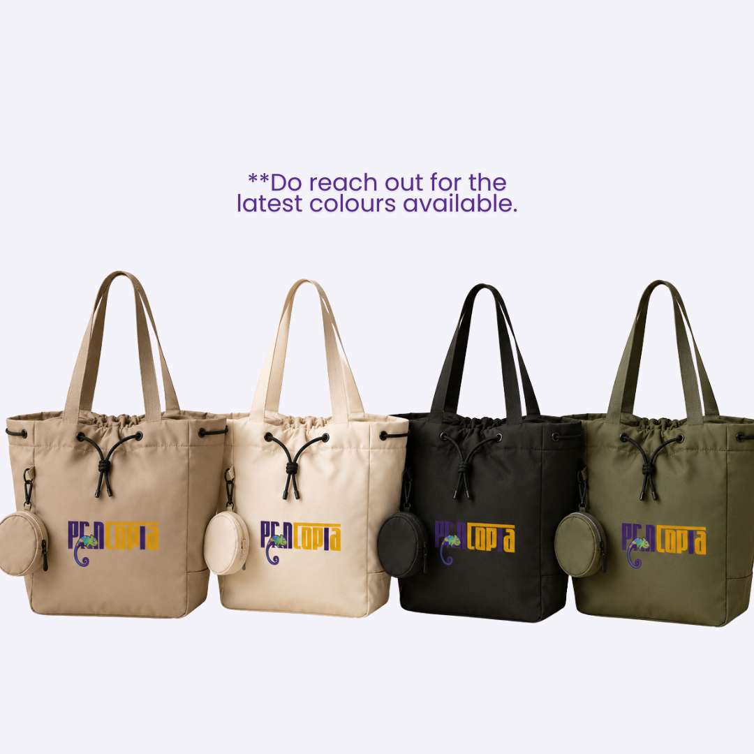 Custom Nylon Everyday Tote Bag with Matching Pouch Singapore | 36x33x15cm | Drawstring | Khaki, Beige, Black, Green | Bulk Corporate Gift | Printopia